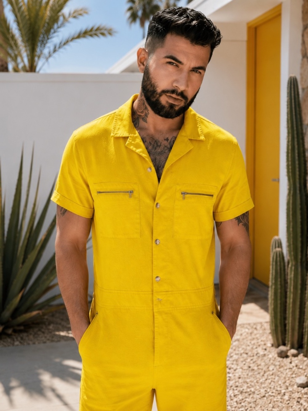 Mr Turk Yellow Short Sleeve Romper Jumpsuit Men's Large